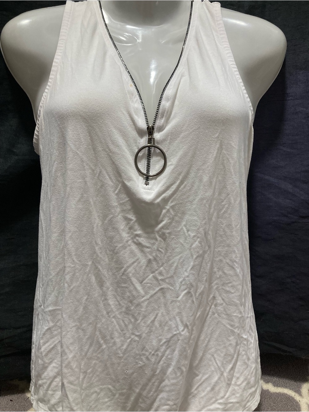 San Francisco White Zip Front Sleeveless Tank Top Ring Pull Minimalist Y2K M